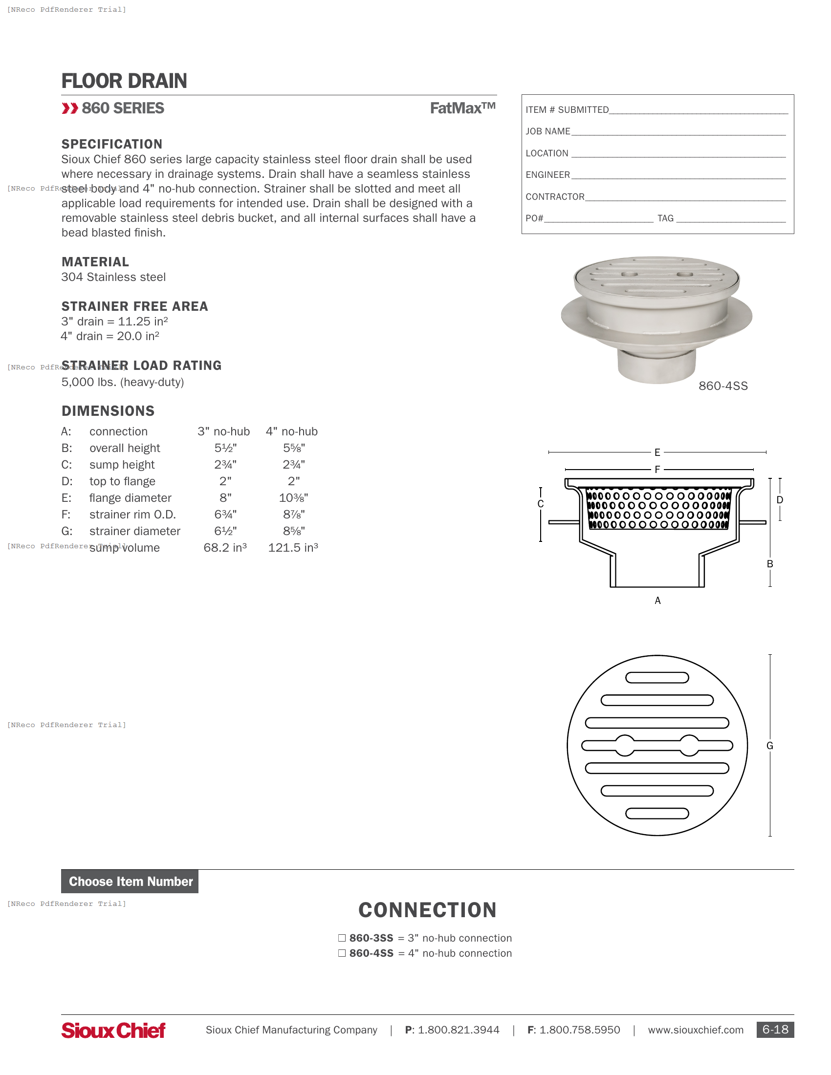 860 SERIES - STAINLESS STEEL FLOOR DRAIN - SPEC SHEET.PDF Specification Document